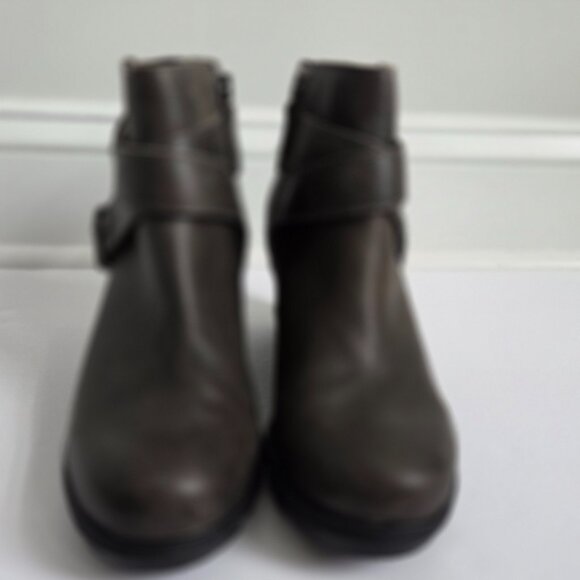 Sorel Joan of Arctic II Wedge Ankle Buckle Bootie Grey/Brown Leather Women 9.5 - Picture 4 of 7